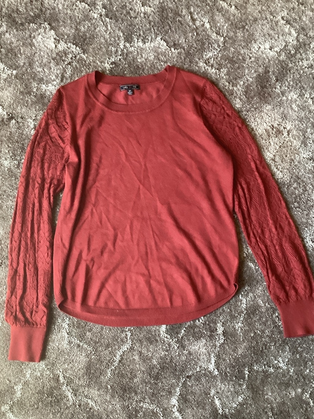 LOFT Coral Lace-Sleeve Crewneck Sweater